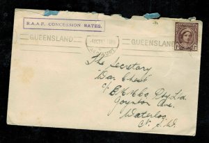 1943 Queensland Australia Air Force RAAF censored Cover to Waterloo