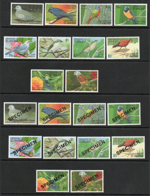 Saint Vincent - SG# 694 - 703 MNH + Specimens/ Birds - Lot 0120218