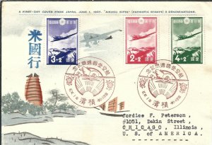 Japan: Karl Lewis Hand Painted: Aikoku Kitte semi-official set 1937 FDC (hs636)