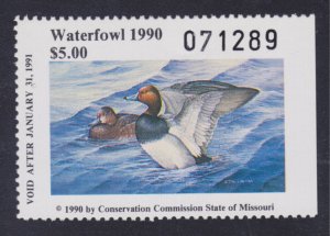 State Hunting/Fishing Revenues - MO - 1990 Duck Stamp - MO-12 - MNH