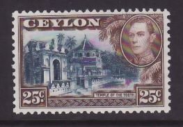 Ceylon-Sc#284- id9-unused og NH KGVI 25c temple-1938-52-