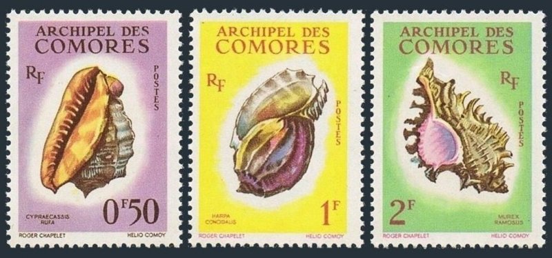 Comoro Isls 48-50,hinged.Michel 42-44. Shells 1962.Harpa conoidalis,Murex