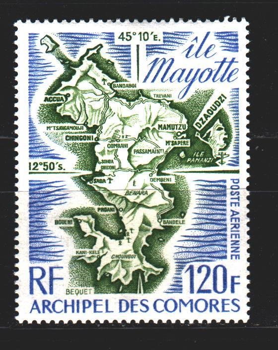 Comoro Islands. 1974. 179. Map of Mayotte. MNH.