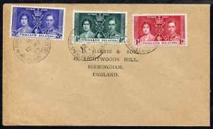 Falkland Islands 1937 KG6 Coronation set of 3 on plain co...