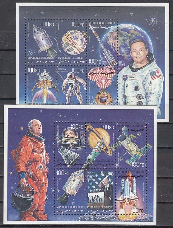 Djibouti, Scott cat. 825-826. Astronauts & Space on 2 sheets. ^