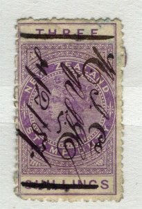 NEW ZEALAND; 1880s early classic QV Stamp Duty fine used 3s. value 