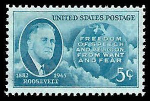 PCBstamps   US # 933 5c FDR & Globe, MNH, (34)