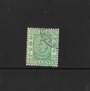 Hong Kong 1938 5 cents SG F12 Fiscal - used