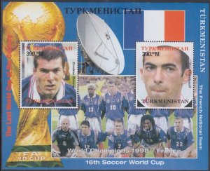 TURKMENISTAN # 004 (Unlisted) SOUVENIR SHEET - FRANCE 1998 WORLD CUP CHAMPIONS