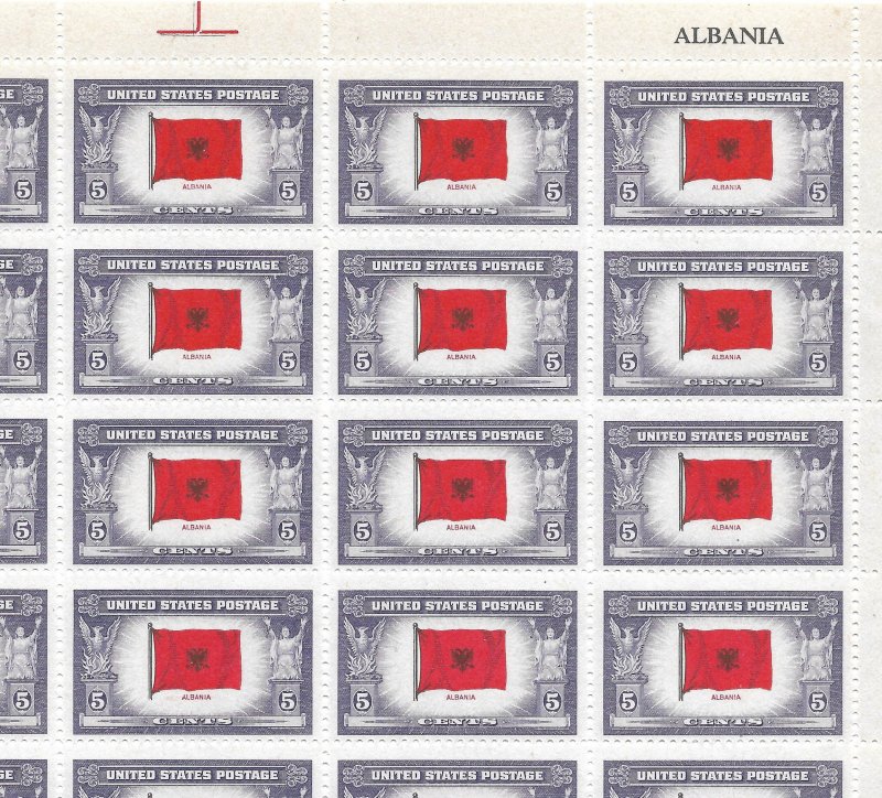 Doyle's_Stamps: MNH Sheet of 1943 Overrun Nations' Albania, Scott #918**