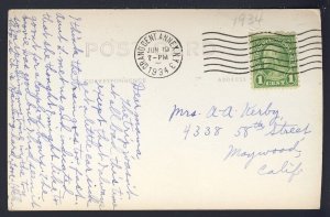 POSTAL HISTORY USA Grand Cent Annex NY 1934 to Maywood Calif GENEALOGY POSTCARD