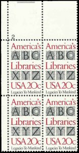PCBstamps   US #2015 PB   80c(4x20c)American Libraries,MNH, (PB-1)
