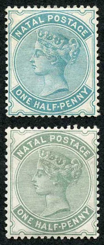 Natal SG97/a 1884/5 1/2d wmk Crown CA Blue-green and Dull green Cat 107 pounds