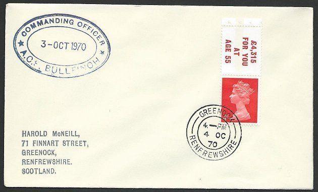 GB SCOTLAND 1970 cover COMMANDING OFFICER / A.C.S.BULLFINCH ship cachet....47961