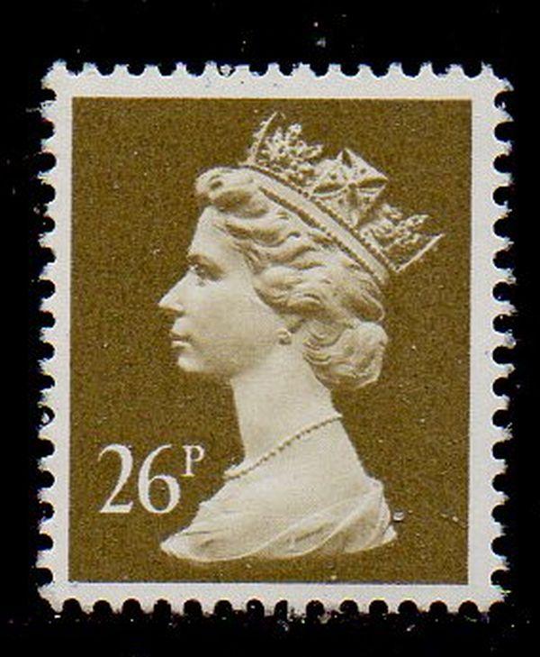 Great Britain Sc MH132 1990 26p olive gray QE II Machin Head stamp mint NH