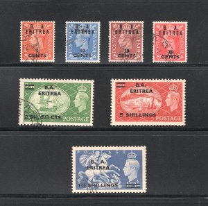 British Offices Eritrea #27-33  VF, Used, Complete Set, CV $105.80 ....  0900017