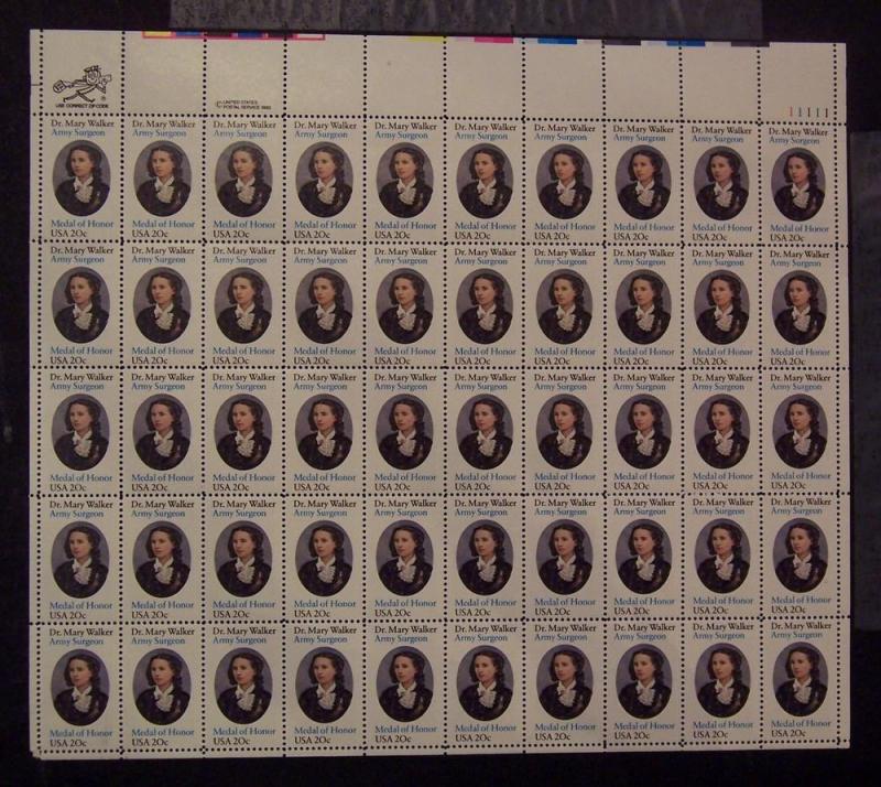 2013 MNH, 20c. Dr. Mary Walker, Full Sheet