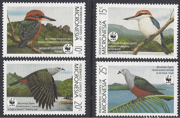 Micronesia #106-9 mint, WWF kingfisher &pidgeons issued 1990