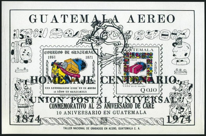 Guatemala C517-C523 overprinted in black,MNH.Michel 979-984,Bl.16a UPU-100,1974.