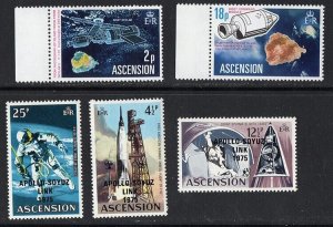 Thematic stamps ASCENSION IS 1975 SATELLITES 185/6 & Apollo-Soyuz 192/5 mint