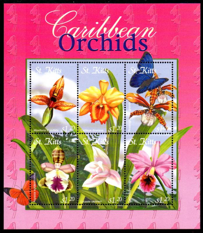 ST. KITTS 516 MNH S/S SCV $7.00 BIN $4.25 ORCHIDS