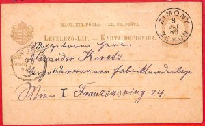 aa1495 - SERBIA Hungary - POSTAL HISTORY - STATIONERY CARD from ZIMONY 1883-