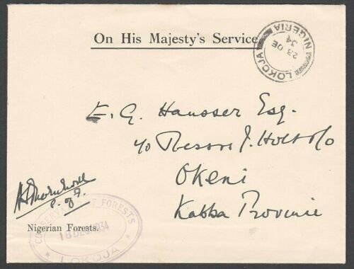 NIGERIA 1934 OHMS cover Lokoja to Okeni - Conservator of Forests frank......H907 