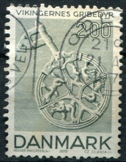 Denmark Sc#654 Used, 2k grnsh gray, Viking age art (1979)