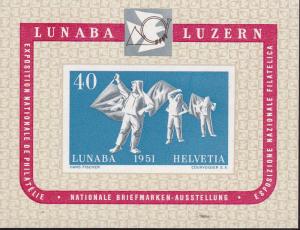 Switzerland 1951 B206 LUNABA National Stamp Exhibition Souvenir Sheet PristineNH