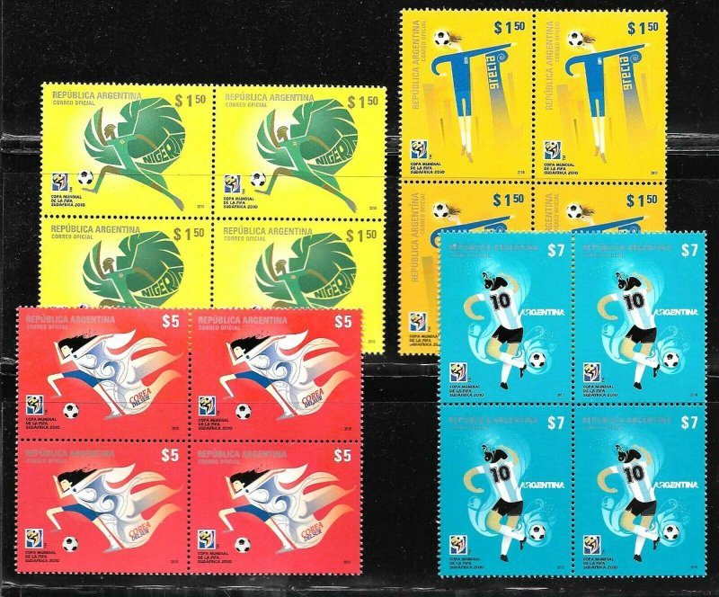 ARGENTINA 2010 SPORT FOOTBALL SOCCER WORLD CUP SOUTHAFRIKA BLx4 YV 2855-8 MNH  