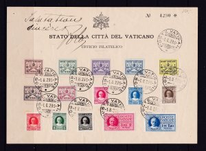 Vatican City the full 1929 issues on large piece (CTO)