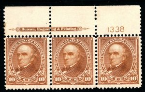 USAstamps Unused FVF US Serie of 1898 Webster Plate # Strip Sctt 283 OG MNH Rare