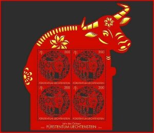 Liechtenstein 2020, Chinese New Year ,Ox, LASER CUTTING ,Unusual .