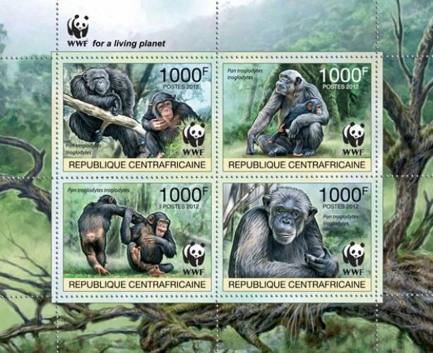 CENTRAFRICAINE 2012 SHEET WWF PAN TROGLODYTES MONKEYS WILDLIFE