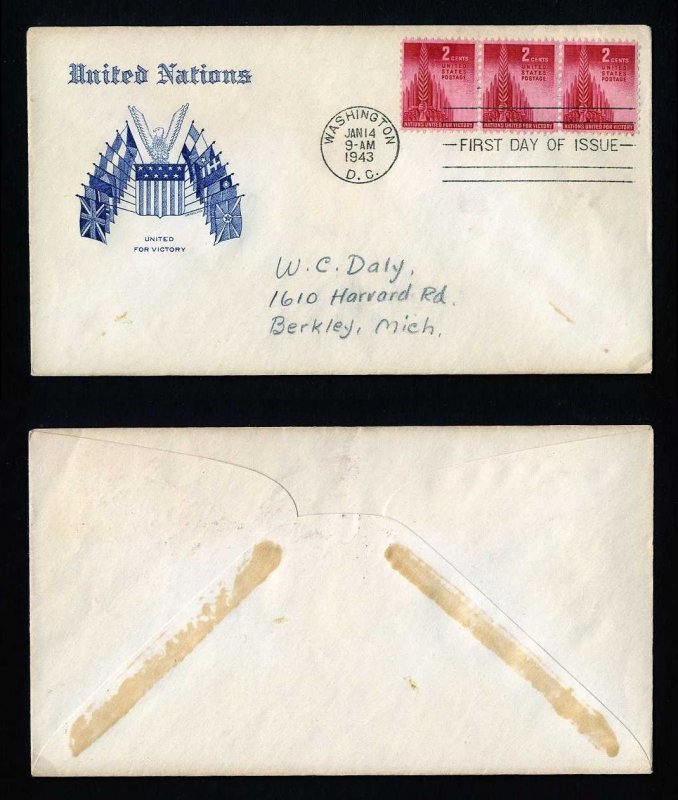 # 907 First Day Cover addressed with Grimsland cachet dated 1-14-1943