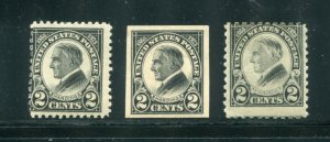 US Scott  610, 611 Jumbo, 612 Harding Memorial Issues 2¢ Set of 3 1923 MH