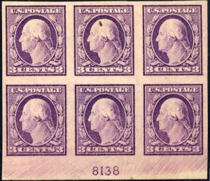 1917 US Stamp #483 A140 3c Mint Hinged Plate Block of 6 Catalogue Value $125 