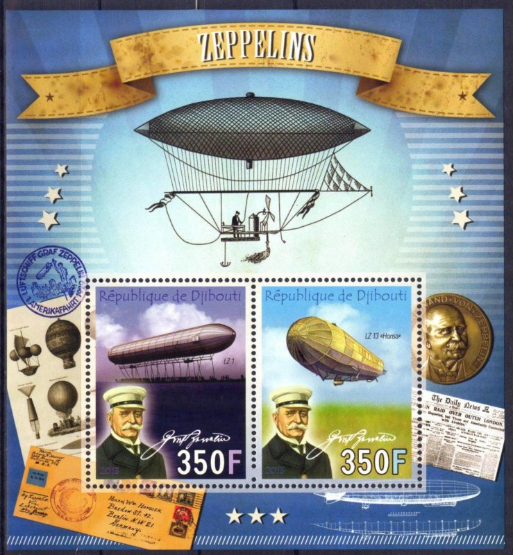 Djibouti 2013 Zeppelins Sheet MNH