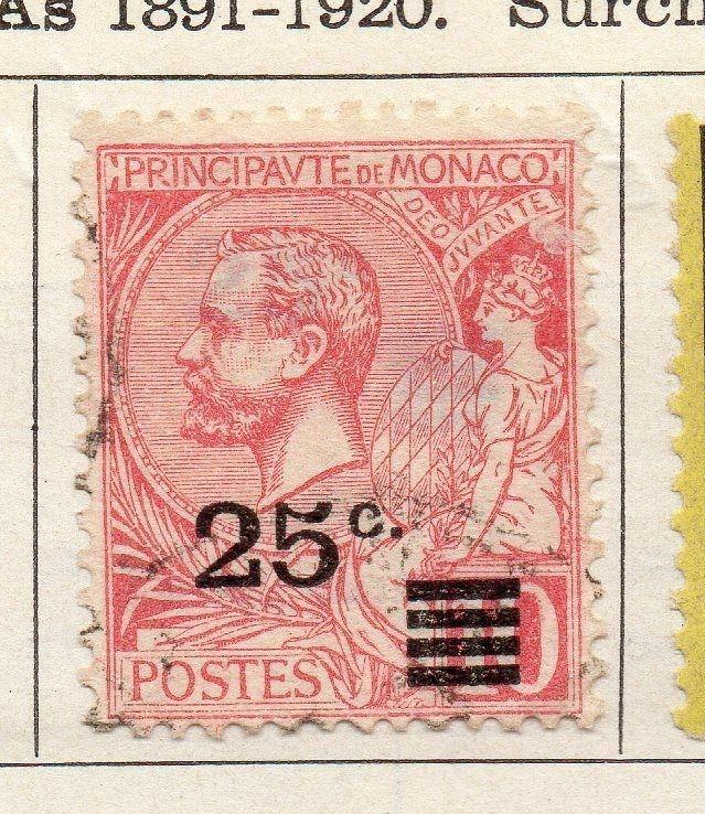 Monaco 1922 Early Issue Fine Used 25c. Surcharged 122852