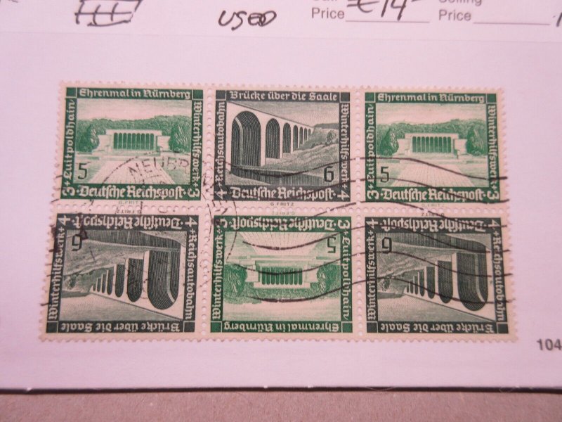 GERMANY Zusammendrucke Michel  W120, W122 BLOCK OF 6  USED Lot-10.1 Cat €14