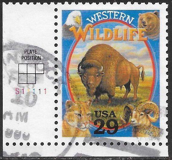 US 2869p Used - Legends of the West - Western Wildlife - Plate Number Single