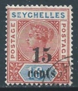 Seychelles #24a Used 16c Queen Victoria Surcharged - Die I