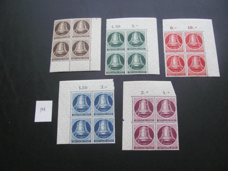 Germany Berlin 1951 MNH SC 9N70-74 BELLS LEFT PLATE BLOCKS SET XF 100 EURO (114)