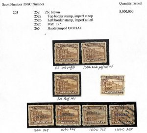 GUATEMALA SCOTT #203 O24 & SPECIMENS UNUSED & USED STAMP GROUPING (x10) (1922)