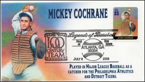 AO 3408G, 1989, Legends of Baseball, FDC, Add On Cachet, Mickey Cochrane,