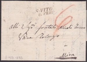 ITALY 1833 entire folded letter ex S.VITO...................................Z109