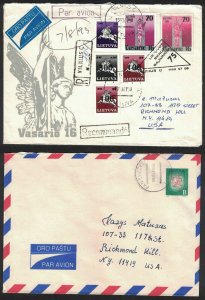 Lot of 2 LITHUANIA Air Mail Covers - to USA, See Photos 2 V10 