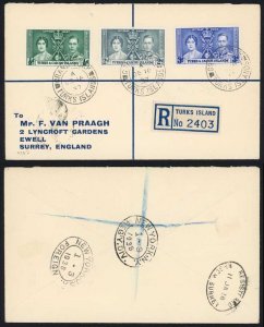 Turks and Caicos 1937 Coronation of Registered Cover