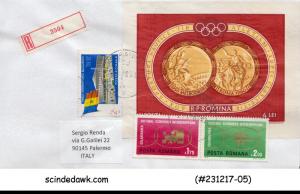 ROMANIA - 2005 REGISTERED Envelope to ITALY with OLYMPICS Miniature sheet