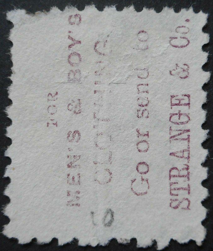 New Zealand 1893 Three Pence with Strange & Co in Brown Purple adv SG 221f used